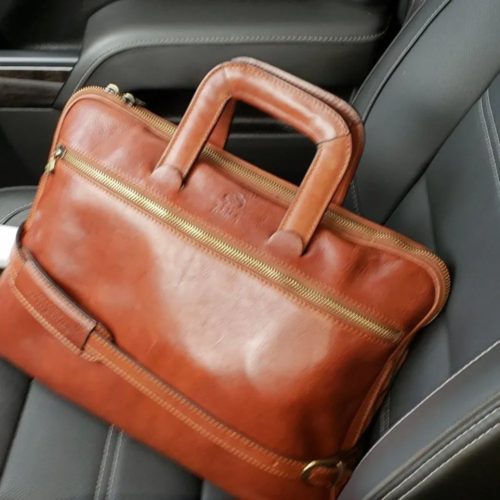 Men's Brown Leather slim Laptop bag 15.7 inch